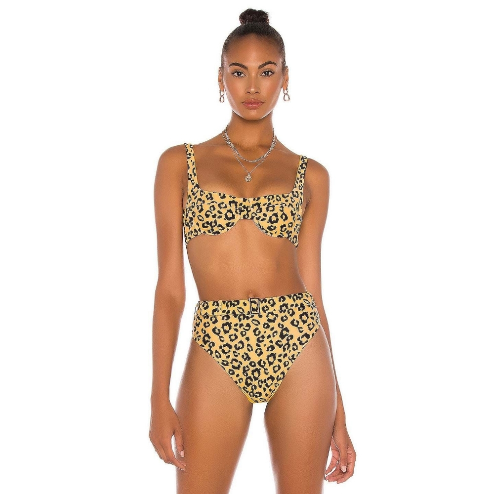 Camila Coelho Mai Tai Bikini Set Top Bottom in  Mustard Leopard M